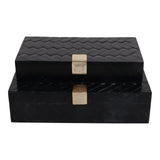 Volta Black/Gold Weave Design Boxes with Hardware (Set of 2)