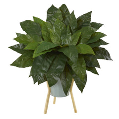 25” Bird’s Nest Fern Artificial Plant in Green Planter with Stand - Ornate Home
