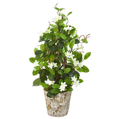 25” Stephanotis Artificial Climbing Plant in Weathered Planter - Ornate Home