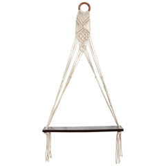 25” x 16” Macrame Wall Hanging with Wooden Shelf - Ornate Home