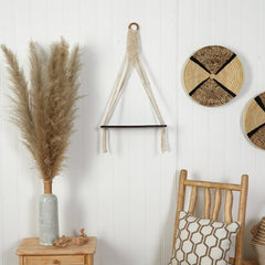 25” x 16” Macrame Wall Hanging with Wooden Shelf - Ornate Home