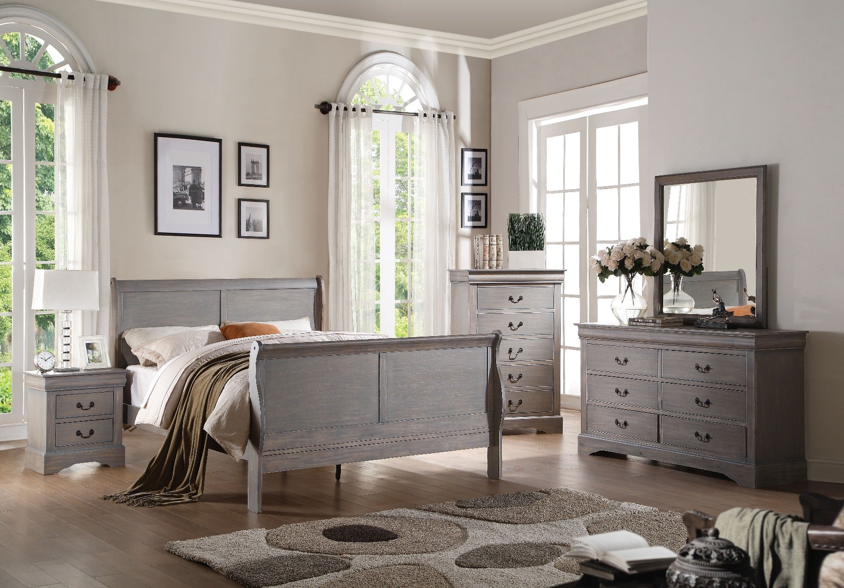 Louis Philippe III Antique Gray Twin Bed