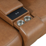Heber Saddle Fabric Dual Power Reclining Loveseat with Console