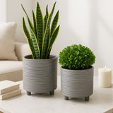 Polk Gray Footed Planters with Lines (Set of 2)
