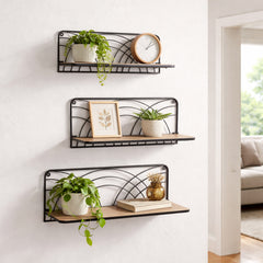 Barsug Natural/Black Wall Shelves (Set of 3)