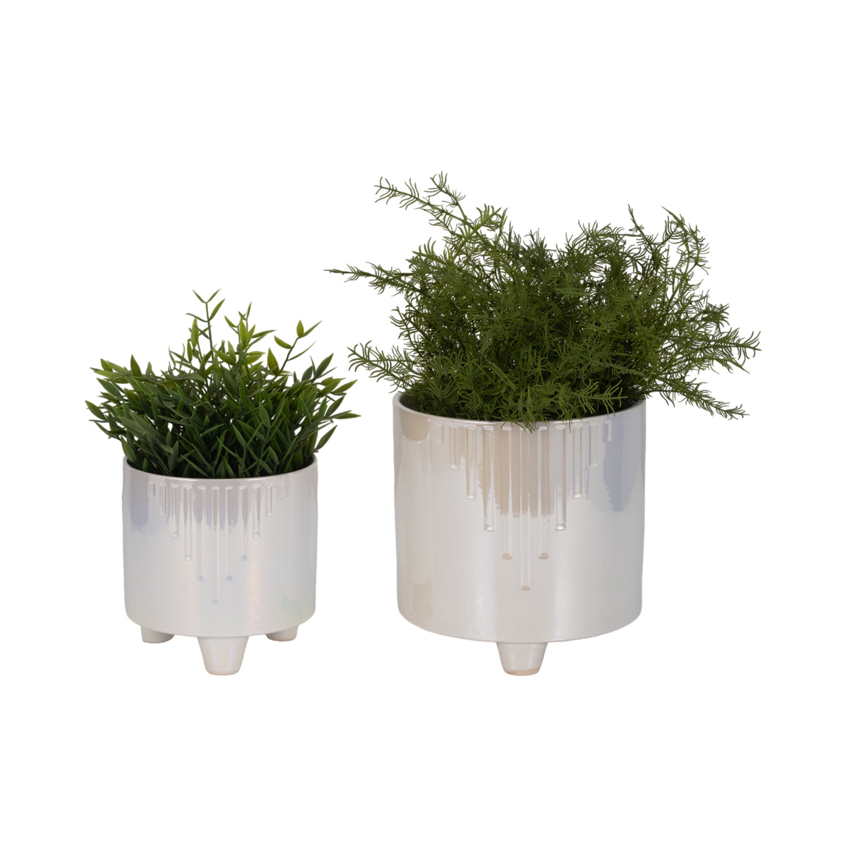 Silverado Ivory Iridescent Line Footed Planters (Set of 2)