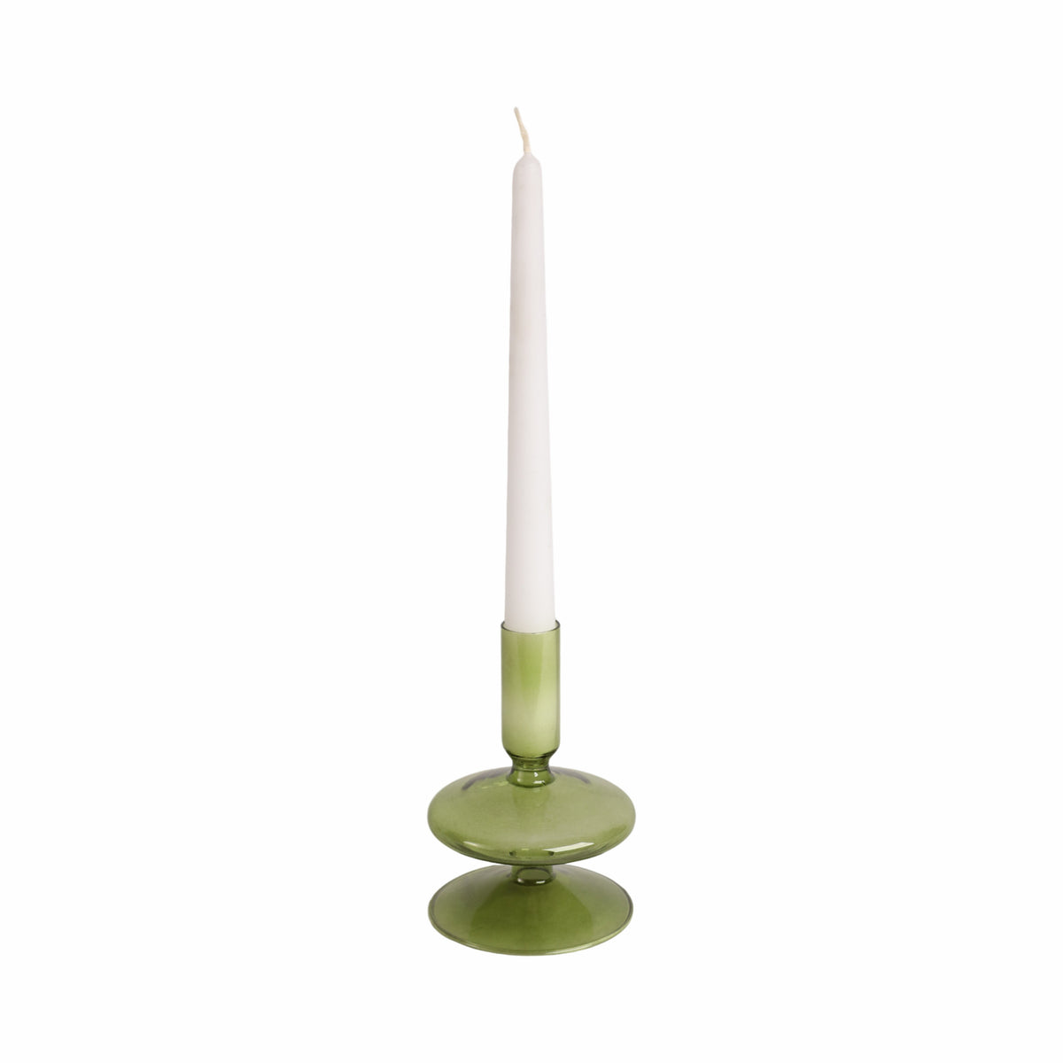Ellenland Olive Vintage Glass Taper Candle Holder