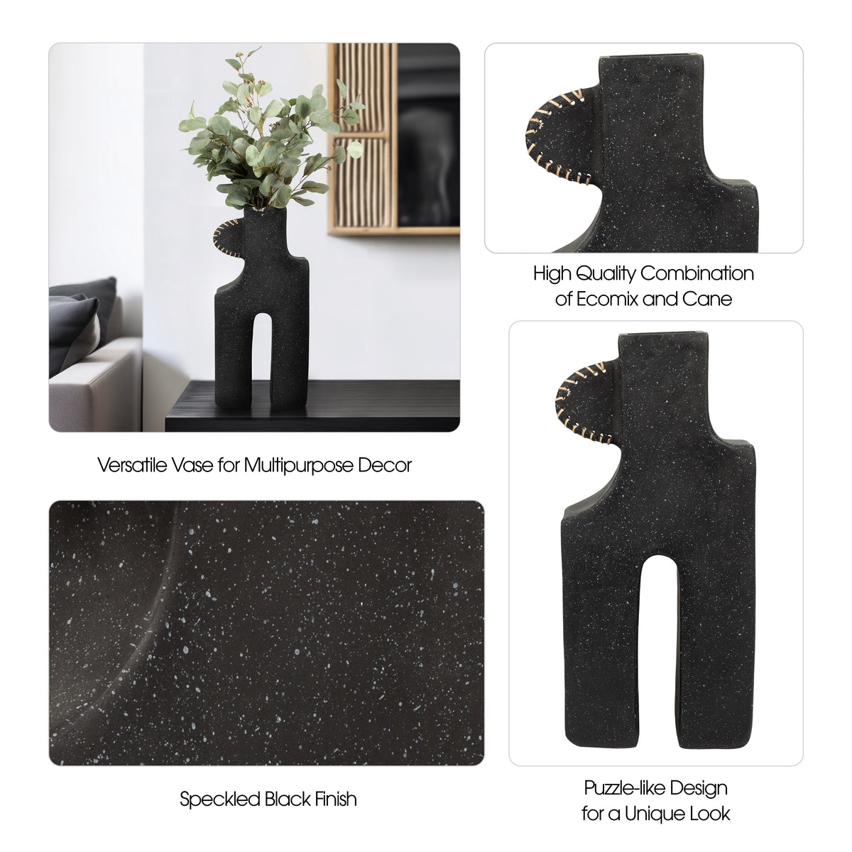 Midland Black Small Ecomix Abstract Vase