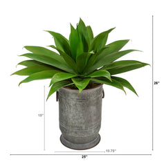 26” Agave Succulent Artificial Plant in Vintage Metal Planter - Ornate Home