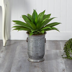 26” Agave Succulent Artificial Plant in Vintage Metal Planter - Ornate Home