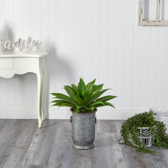 26” Agave Succulent Artificial Plant in Vintage Metal Planter - Ornate Home