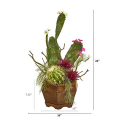 26” Mixed Cactus Artificial Plant in Decorative Planter - Ornate Home