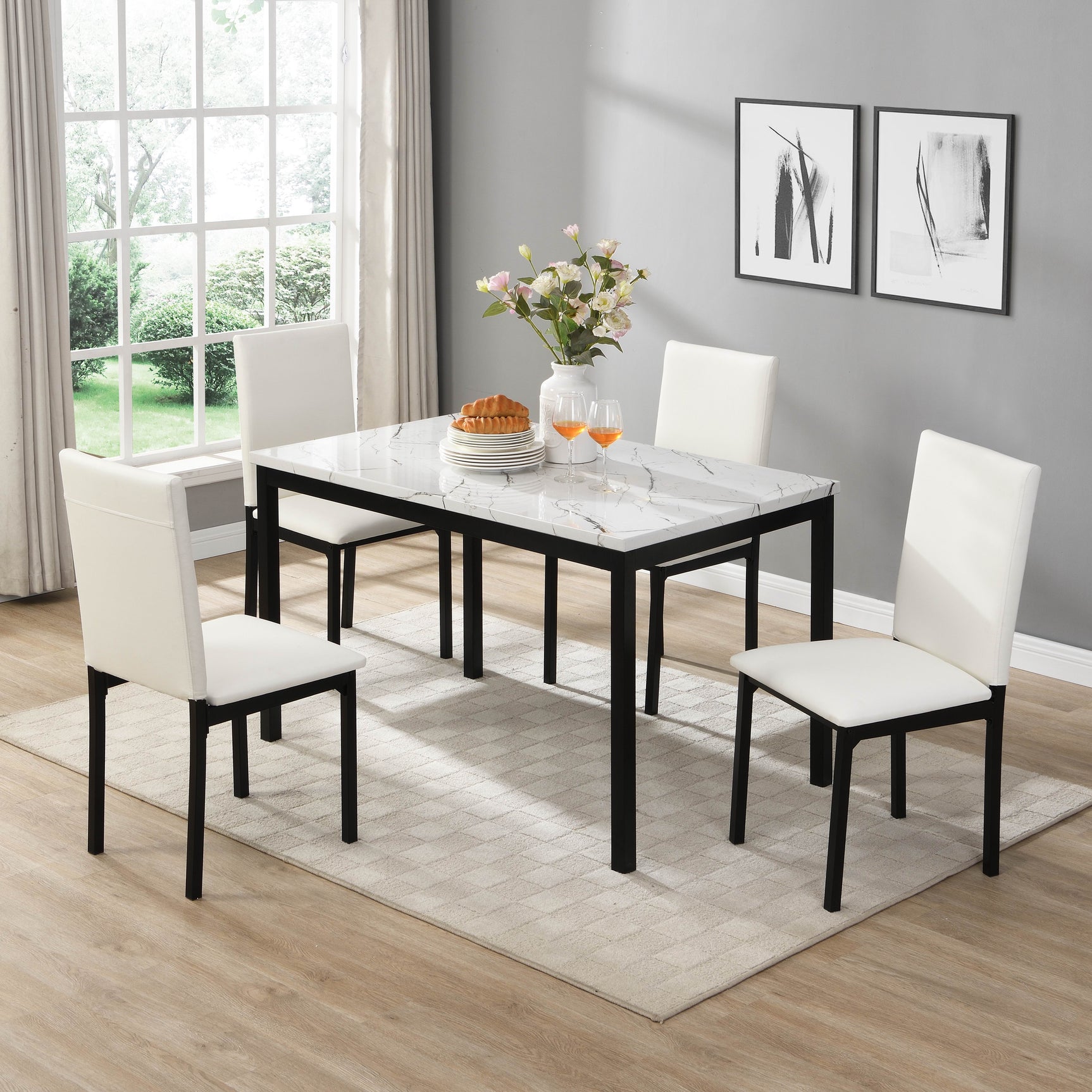 Tempe White/Black Faux Marble Top Dining Table