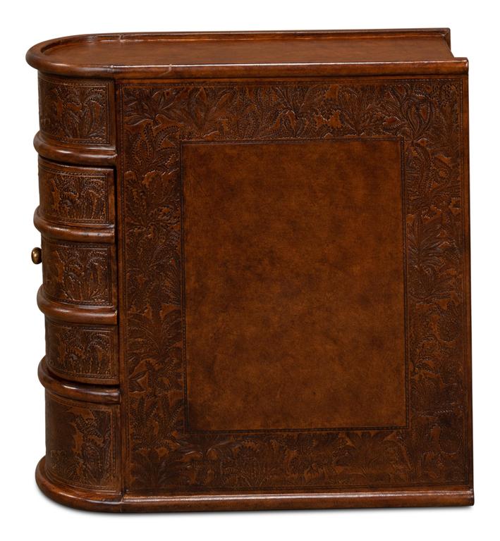 Barnes Brown Leather Book Side Table