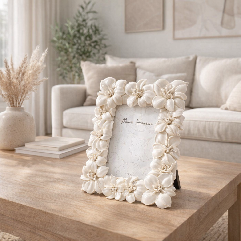 Hawthorne White Floral Border Photo Frame