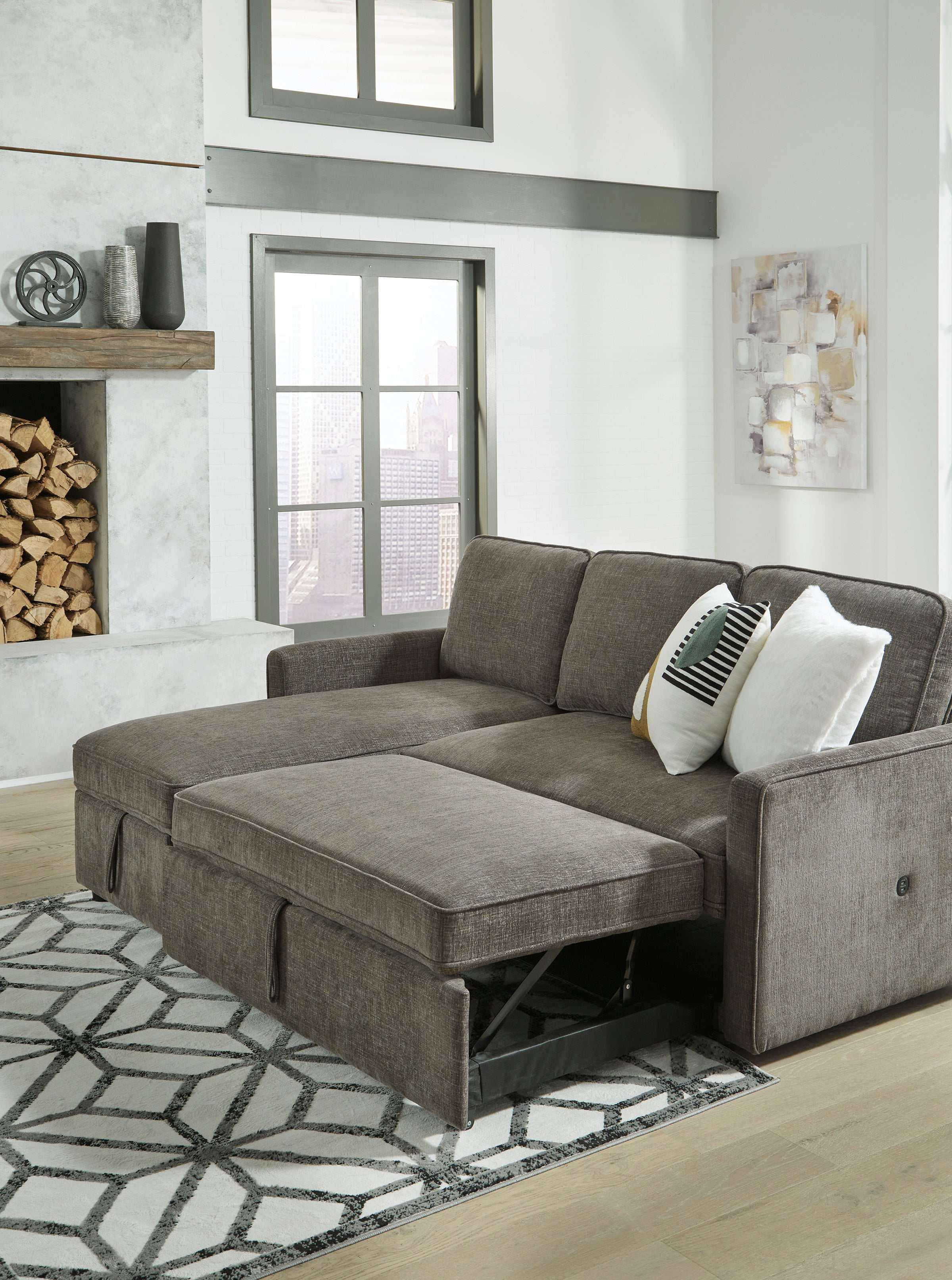 Kerle Charcoal Sectional Sofa w/ Pop-Up Bed - Ornate Home