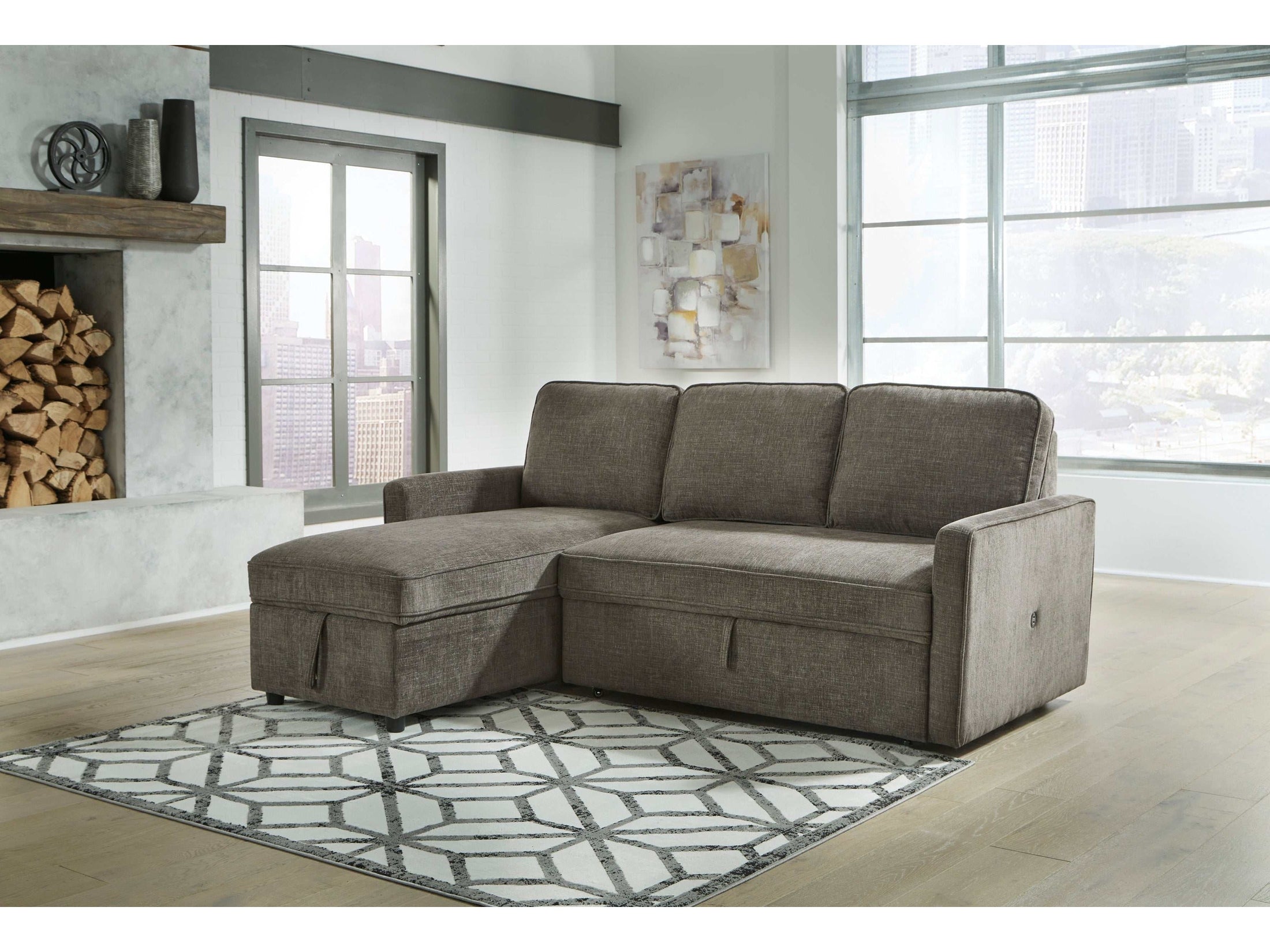 Kerle Charcoal Sectional Sofa w/ Pop-Up Bed - Ornate Home