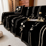 Chenille Jacquard Sofa Throw Cover with Tassel Soft Thick Couch Protector Blanket