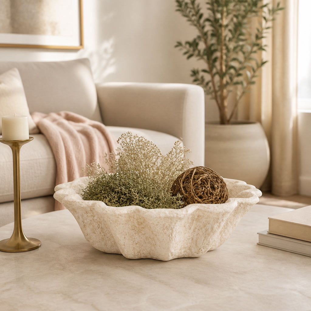Ragtown Ivory Fluted Paper Mache Bowl