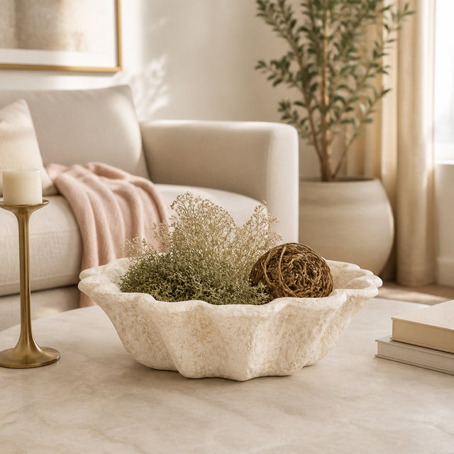 Ragtown Ivory Fluted Paper Mache Bowl