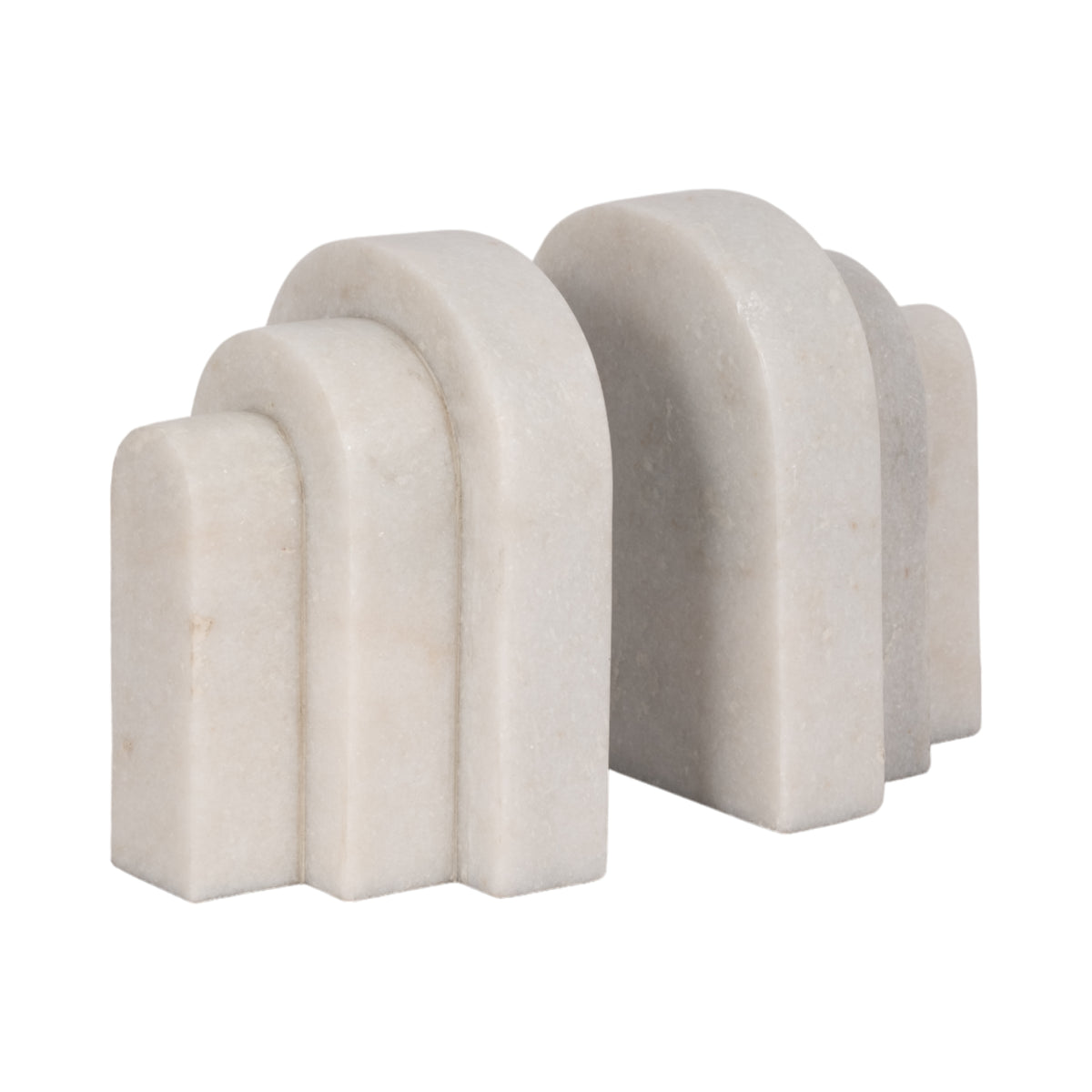 Mount Hermon White Marble Layered Arches Bookends (Set of 2)