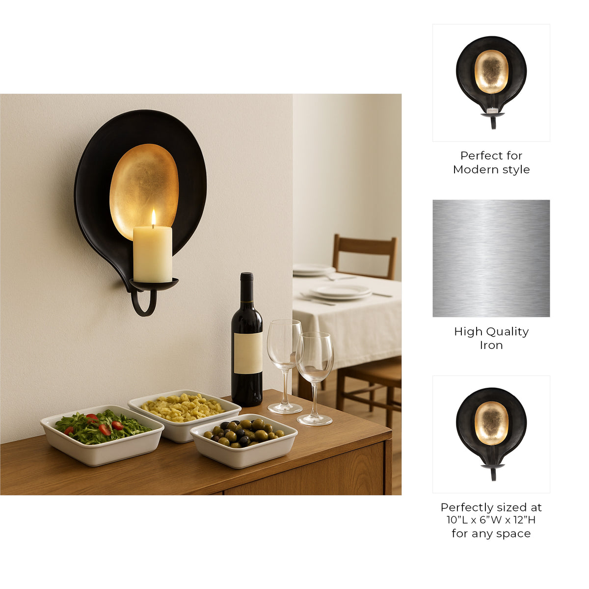 Escalon Black/Gold Medium Metal Round Votive Holder