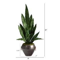 27” Sansevieria Artificial Plant in Metal Bowl - Ornate Home