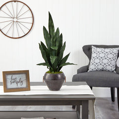 27” Sansevieria Artificial Plant in Metal Bowl - Ornate Home