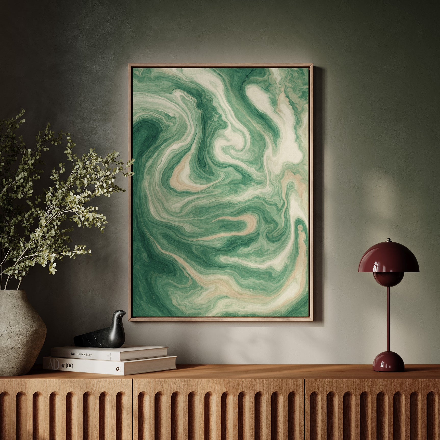 Emerald Waves: Abstract Fluid Art Print