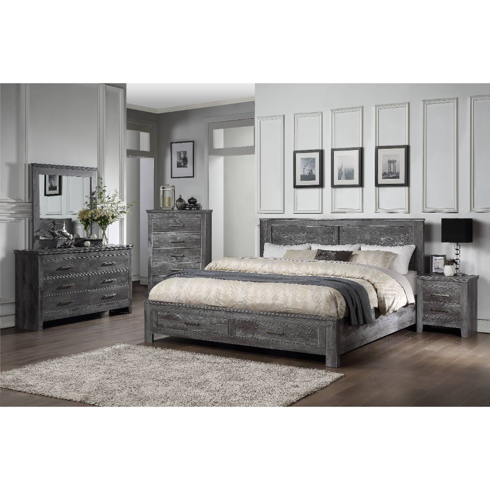 Vidalia Rustic Gray Oak Queen Bed w/ Storage