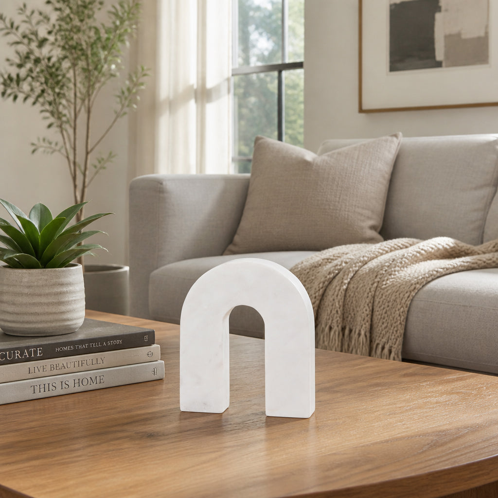 Hillcrest White Small Marble Horseshoe Tabletop Decor