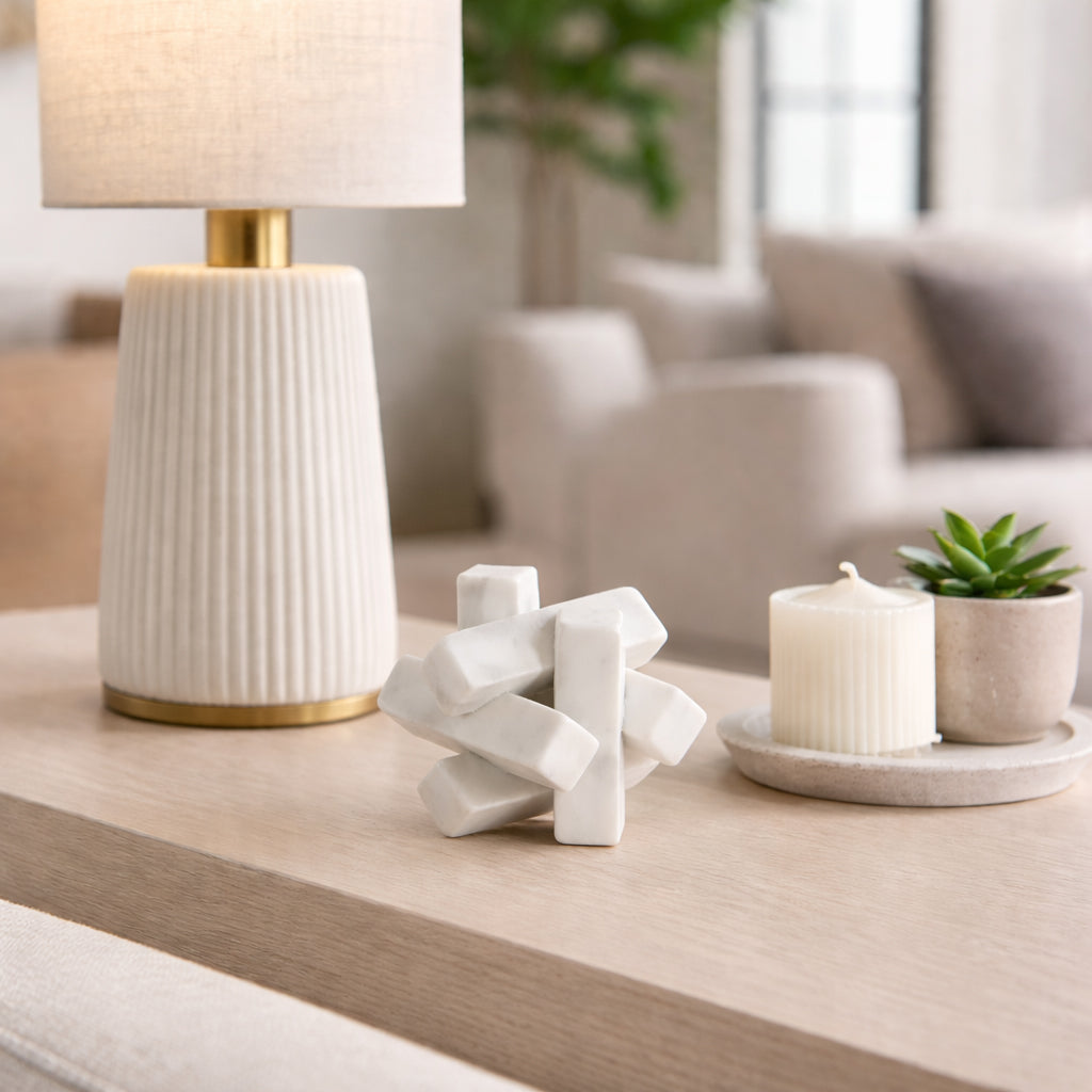 Aurant White Marble Geometric Orb