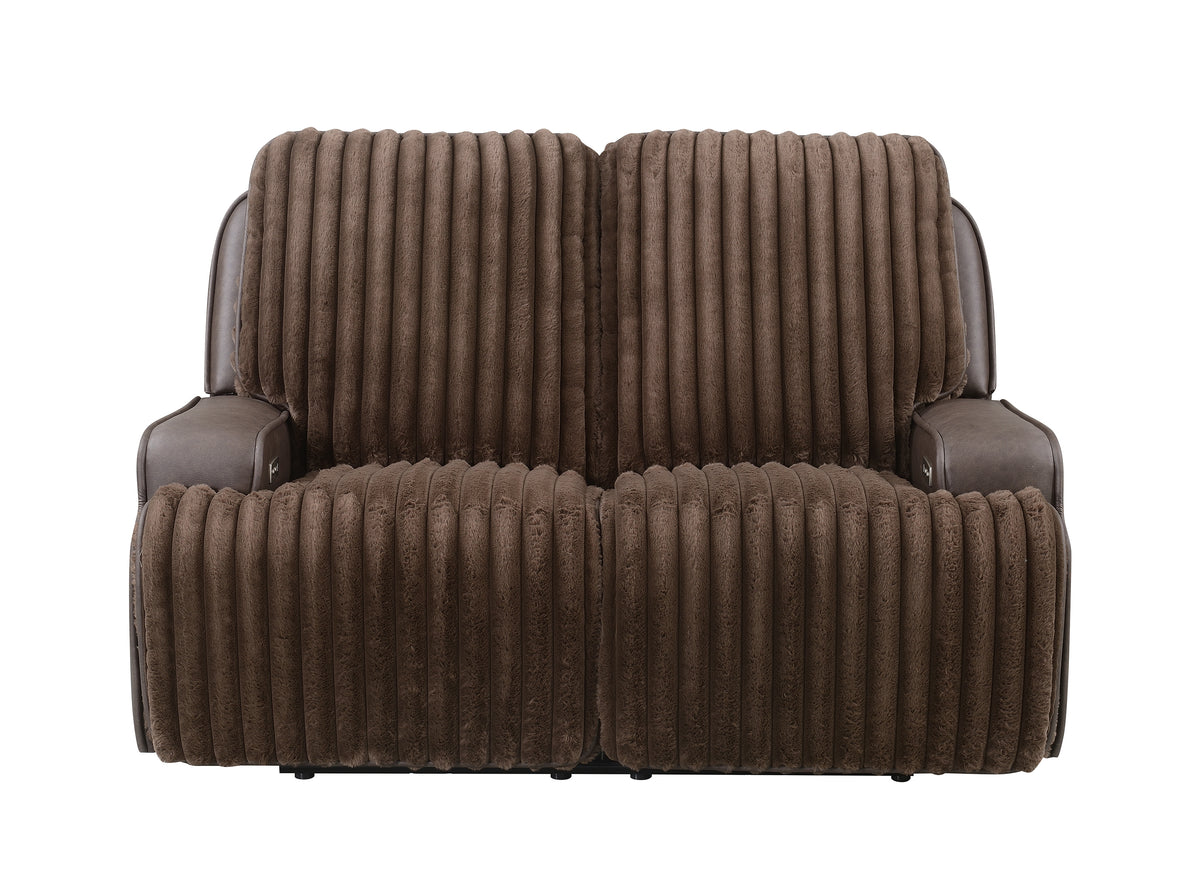 Logan Two-Tone Brown Fabric & Leatherette Power Reclining Loveseat