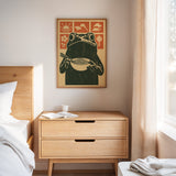 Ramen Frog in Retro Woodblock Style