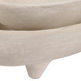 Mackenson Ivory Paper Mache Footed Oval Bowls (Set of 2)