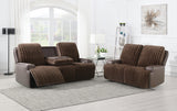 Logan Two-Tone Brown Fabric & Leatherette Power Reclining Sofa with Drop-Down Table