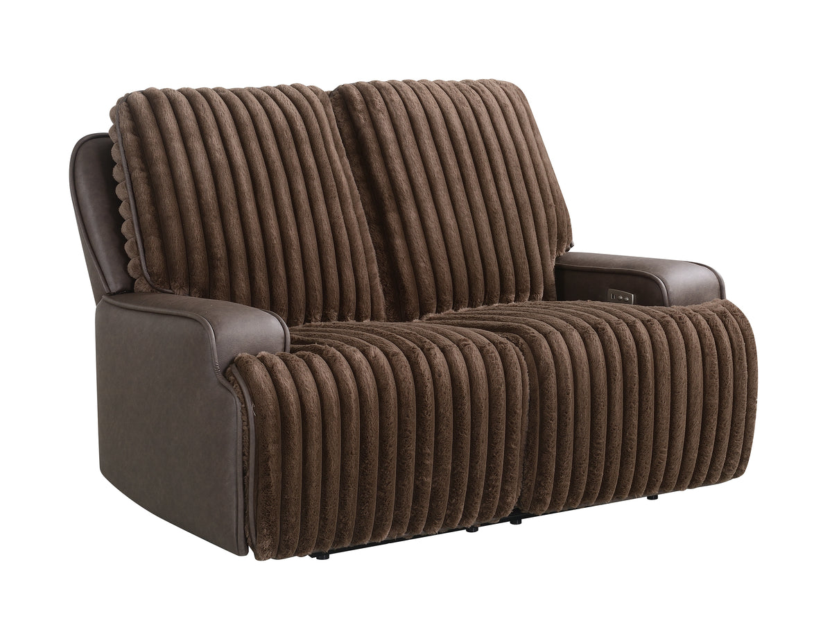 Logan Two-Tone Brown Fabric & Leatherette Power Reclining Loveseat