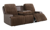 Logan Two-Tone Brown Fabric & Leatherette Power Reclining Sofa with Drop-Down Table