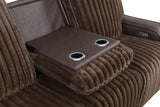 Logan Two-Tone Brown Fabric & Leatherette Power Reclining Sofa with Drop-Down Table