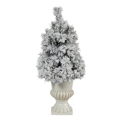 28” Flocked Artificial Christmas Tree with 30 Clear LED Lights in White Urn - Ornate Home