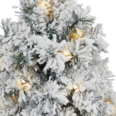28” Flocked Artificial Christmas Tree with 30 Clear LED Lights in White Urn - Ornate Home