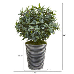 28” Olive with Berries Artificial Plant in Tin Planter with Black Pattern - Ornate Home