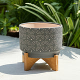 Slater Gray Ceramic Swirl Planter on Stand