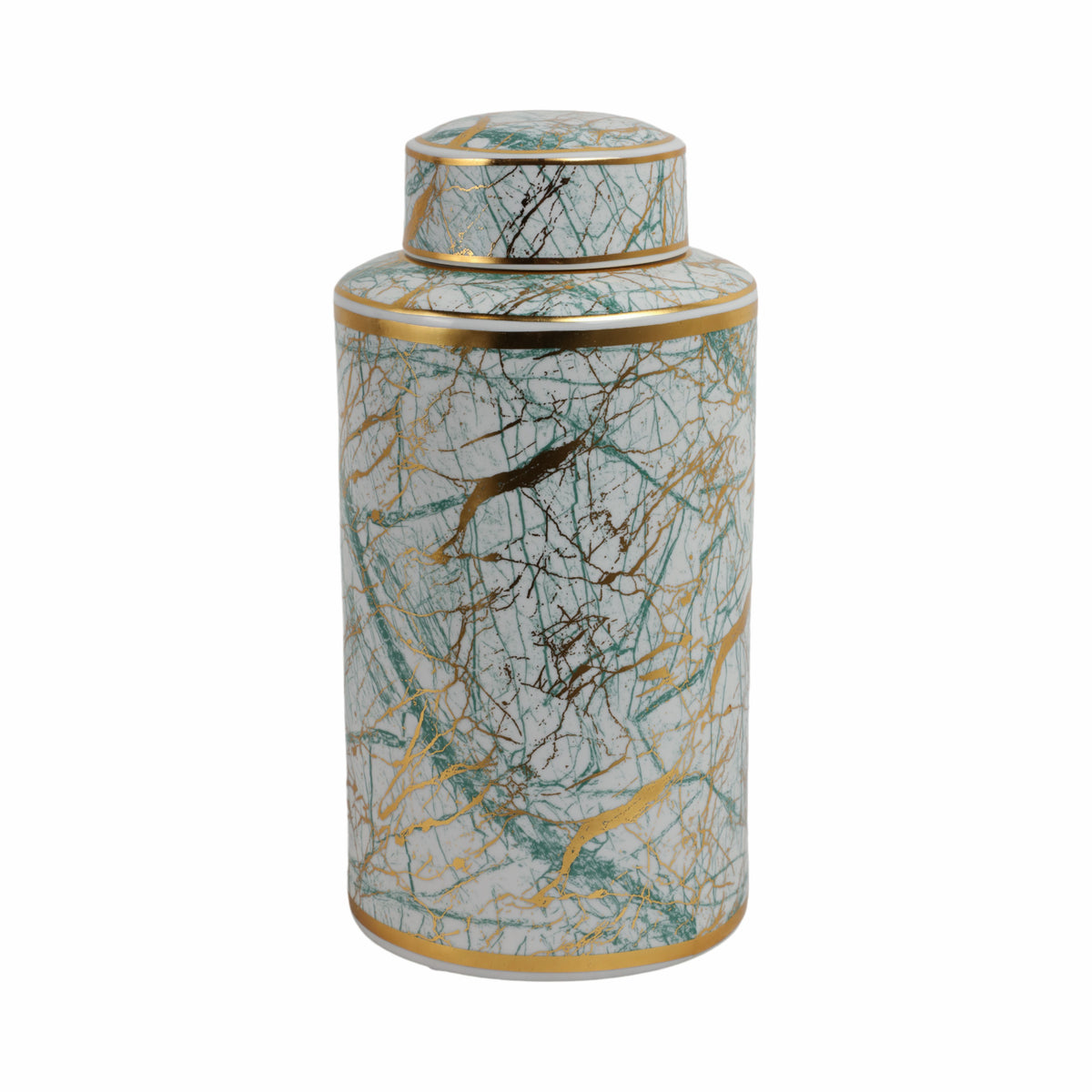 Edendale Green/Gold Large Ceramic Jar with Lid