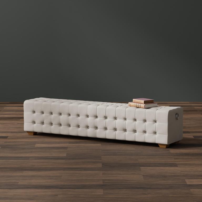 Beam Beige Bench Tufted Linen
