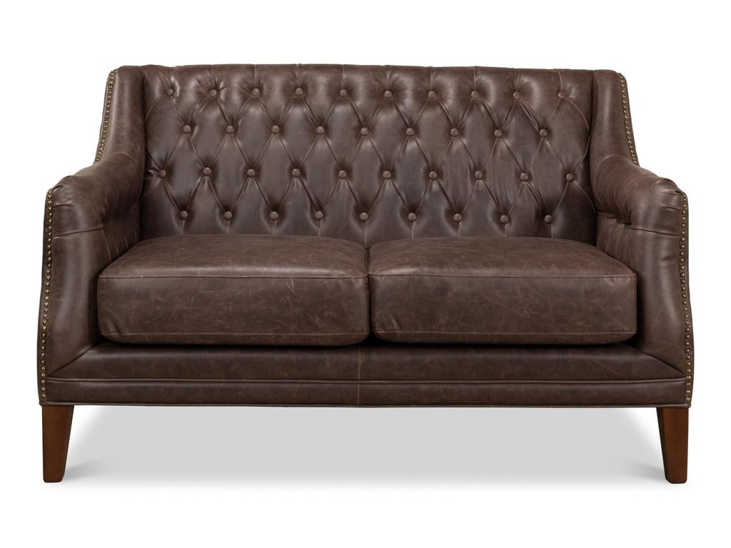 Brooks Brown Leather Tufted 2 Seat Sofa