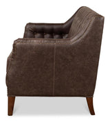Brooks Brown Leather Tufted 2 Seat Sofa