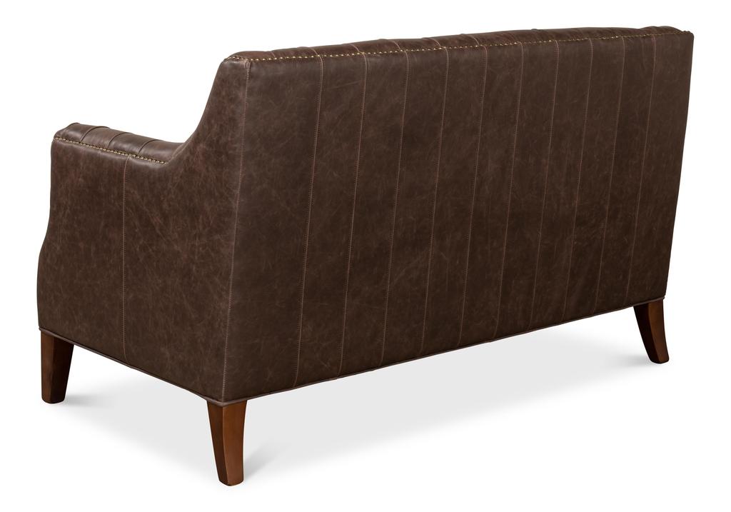 Brooks Brown Leather Tufted 2 Seat Sofa