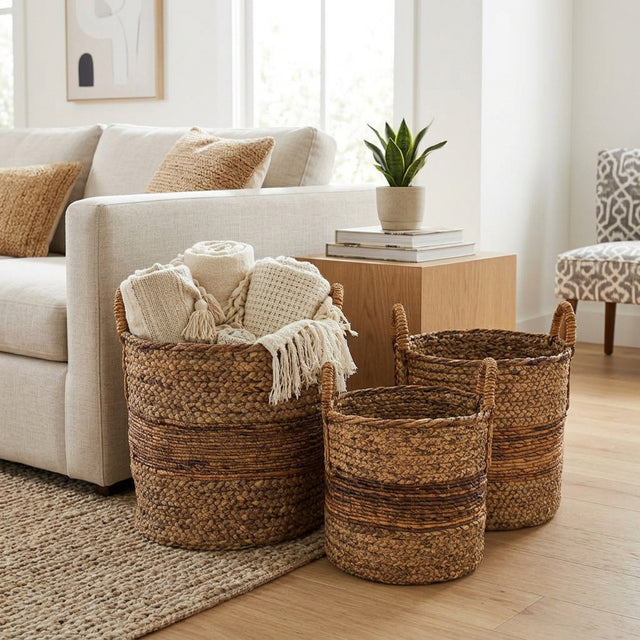 Ruth Natural 2-Tone Woven Baskets (Set of 3)