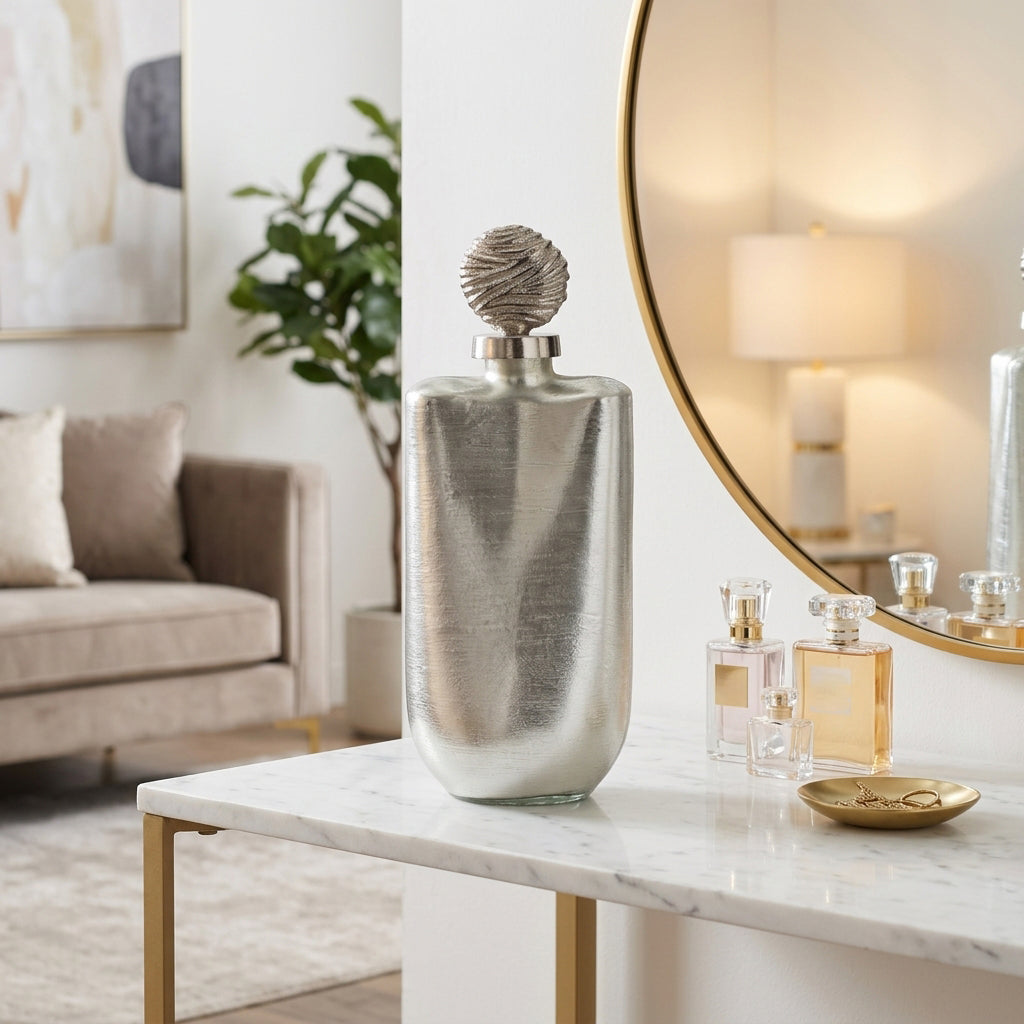 Gordon Silver/Gold Small Glass Metallic Bottle Orb with Topper